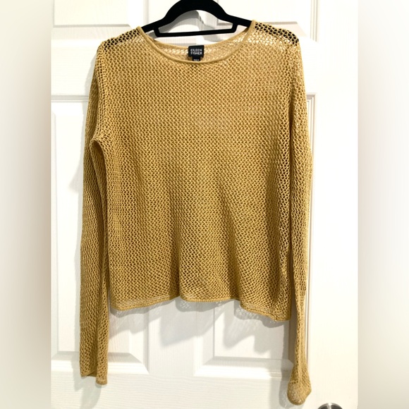 Eileen Fisher Gold Knit 100% Linen Layering Top Sweater S-M - Picture 3 of 10